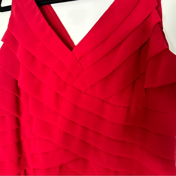 ADRIANNA PAPELL| Sleeveless Empire Waistline Tiered Dress | Red | Size: 14 - Picture 12 of 14